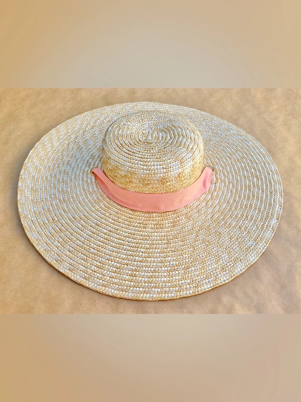 Anthro ❉ Wyeth Extended Wide Brim Boater Straw Hat with Tie Ribbon Chin Strap